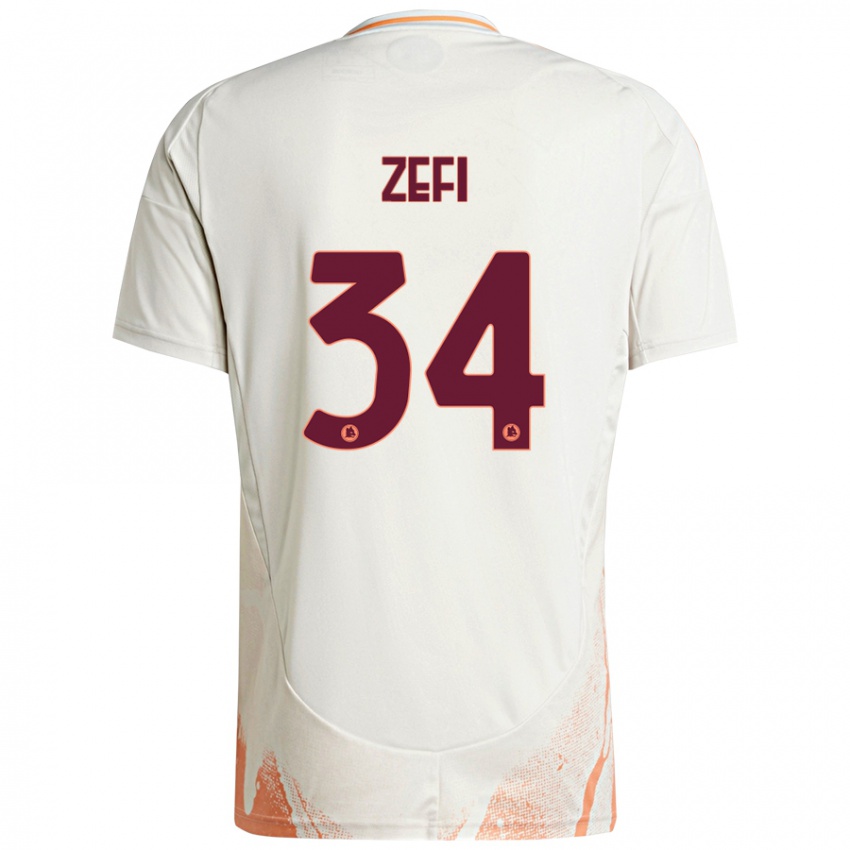 Niño Camiseta Kevin Zefi #34 Crema Blanco Naranja 2ª Equipación 2024/25 La Camisa