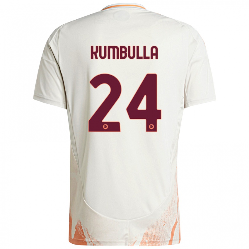 Niño Camiseta Marash Kumbulla #24 Crema Blanco Naranja 2ª Equipación 2024/25 La Camisa