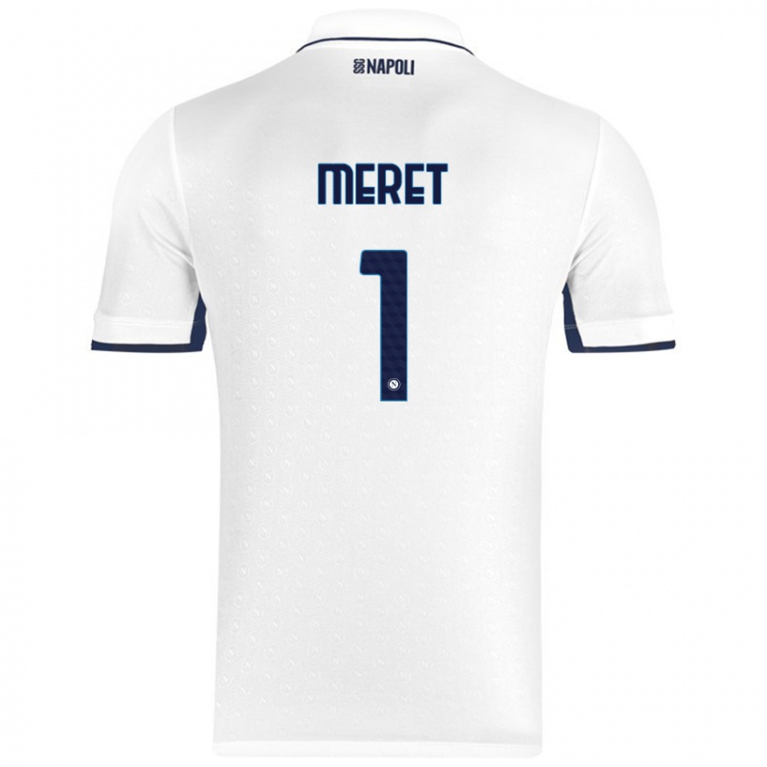 Niño Camiseta Alex Meret #1 Blanco Azul Real 2ª Equipación 2024/25 La Camisa