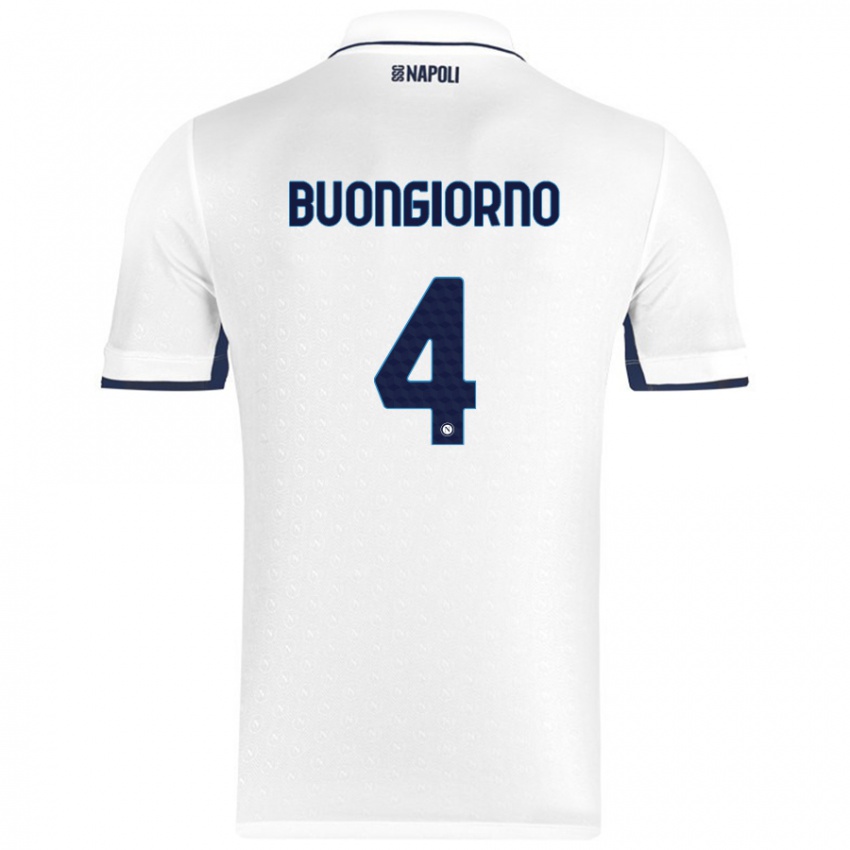 Niño Camiseta Alessandro Buongiorno #4 Blanco Azul Real 2ª Equipación 2024/25 La Camisa