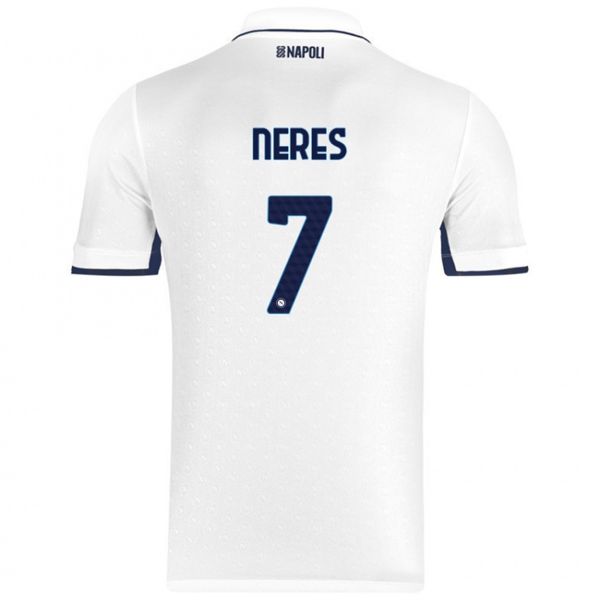 Niño Camiseta David Neres #7 Blanco Azul Real 2ª Equipación 2024/25 La Camisa