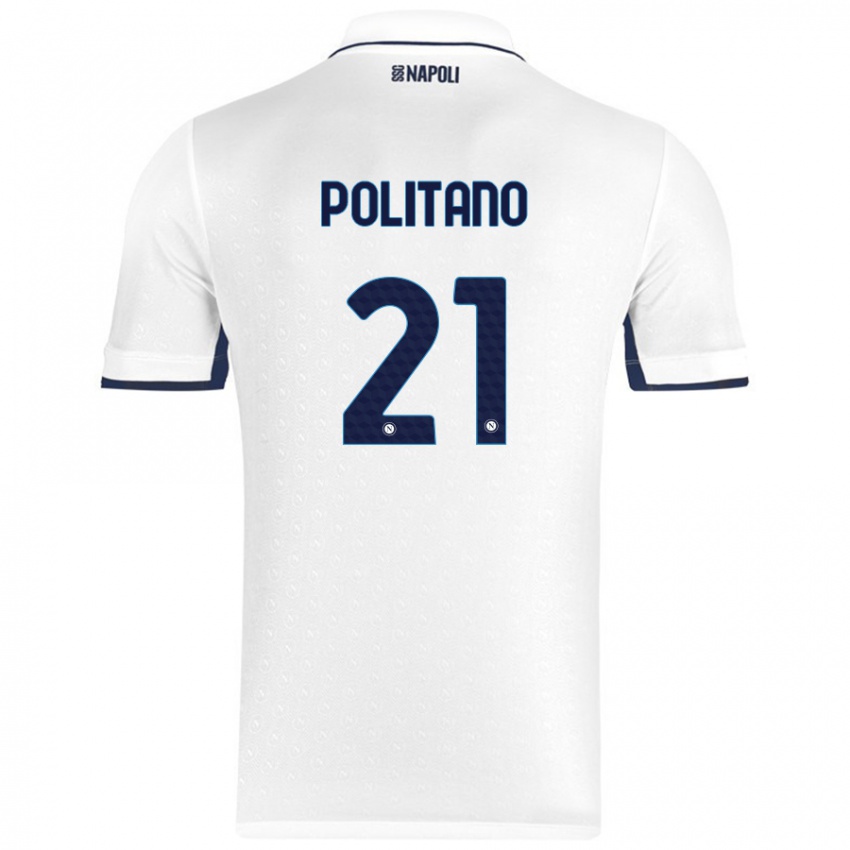 Niño Camiseta Matteo Politano #21 Blanco Azul Real 2ª Equipación 2024/25 La Camisa