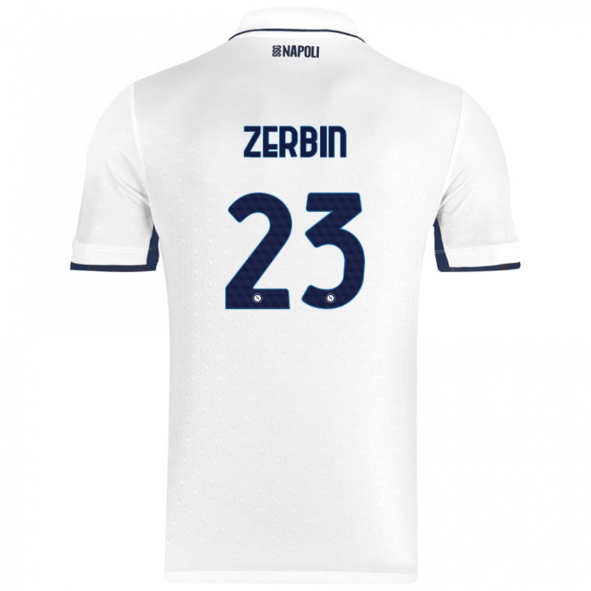 Niño Camiseta Alessio Zerbin #23 Blanco Azul Real 2ª Equipación 2024/25 La Camisa