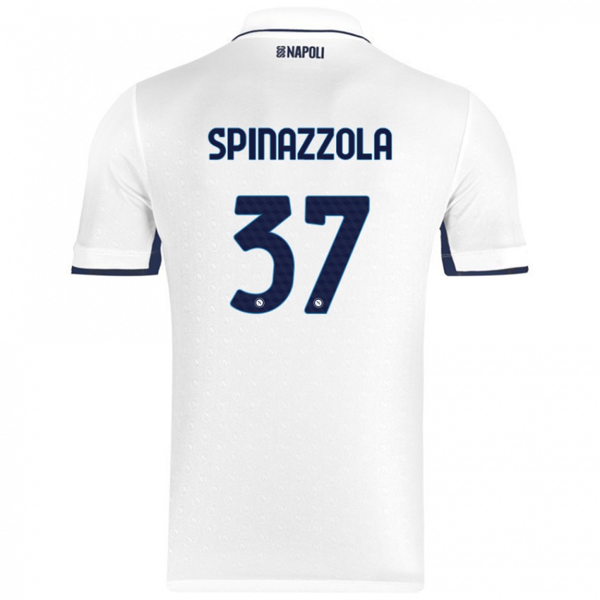 Niño Camiseta Leonardo Spinazzola #37 Blanco Azul Real 2ª Equipación 2024/25 La Camisa