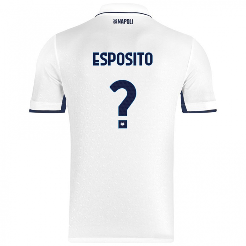 Niño Camiseta Mattia Esposito #0 Blanco Azul Real 2ª Equipación 2024/25 La Camisa