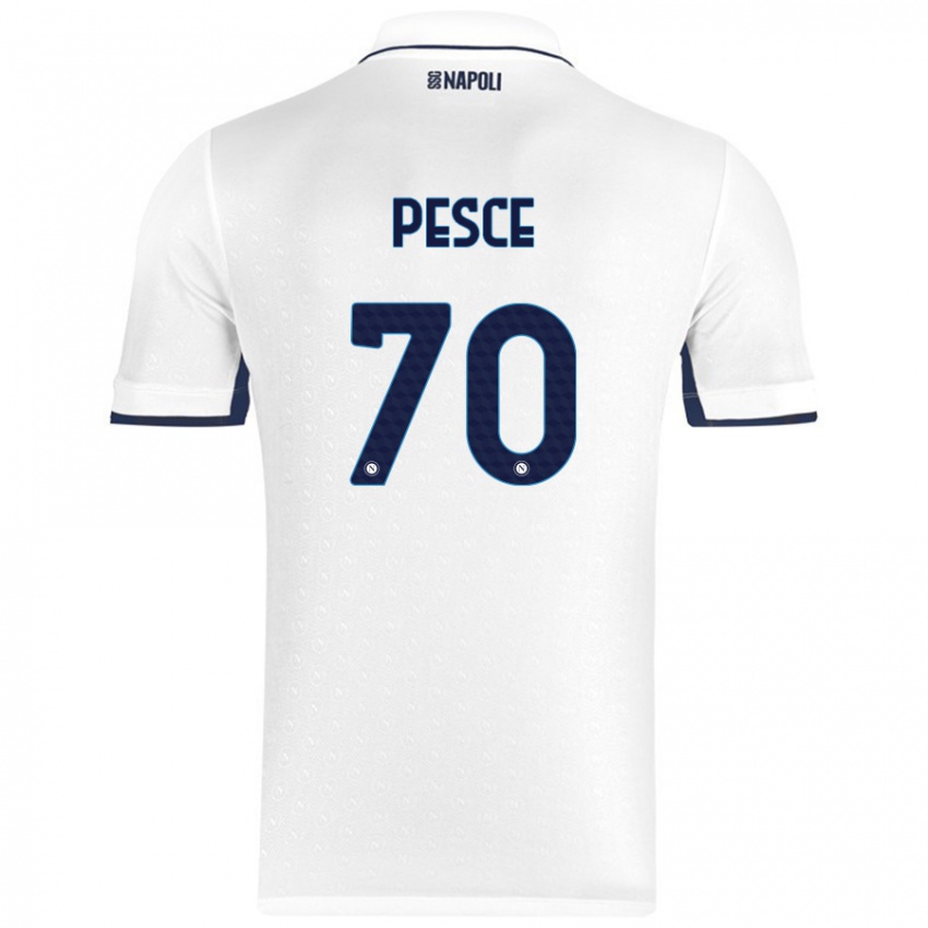 Niño Camiseta Antonio Pesce #70 Blanco Azul Real 2ª Equipación 2024/25 La Camisa