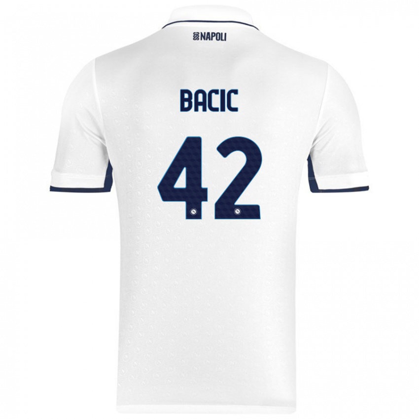 Niño Camiseta Doris Bačić #42 Blanco Azul Real 2ª Equipación 2024/25 La Camisa