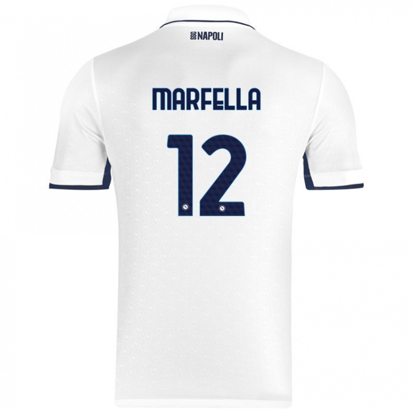 Niño Camiseta Davide Marfella #12 Blanco Azul Real 2ª Equipación 2024/25 La Camisa