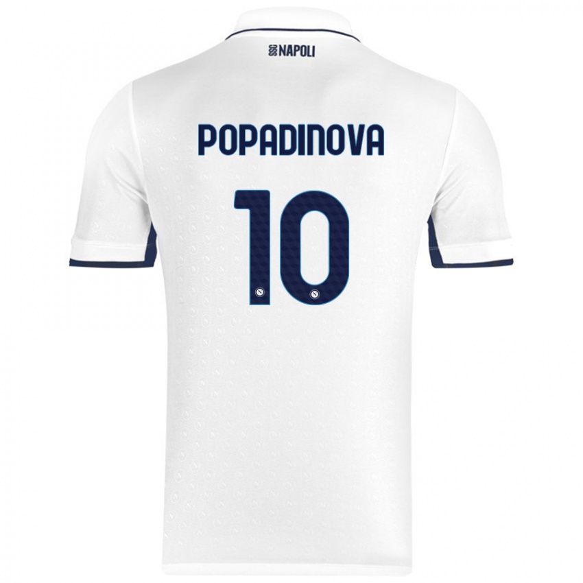 Niño Camiseta Evdokiya Popadinova #10 Blanco Azul Real 2ª Equipación 2024/25 La Camisa