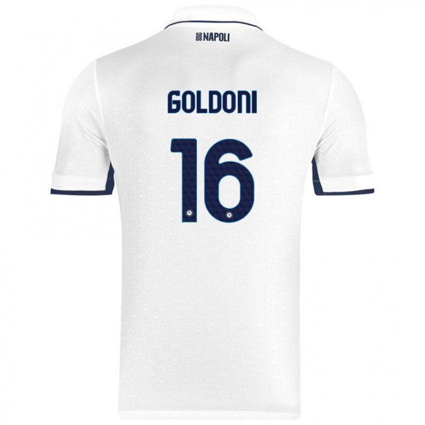 Niño Camiseta Eleonora Goldoni #16 Blanco Azul Real 2ª Equipación 2024/25 La Camisa