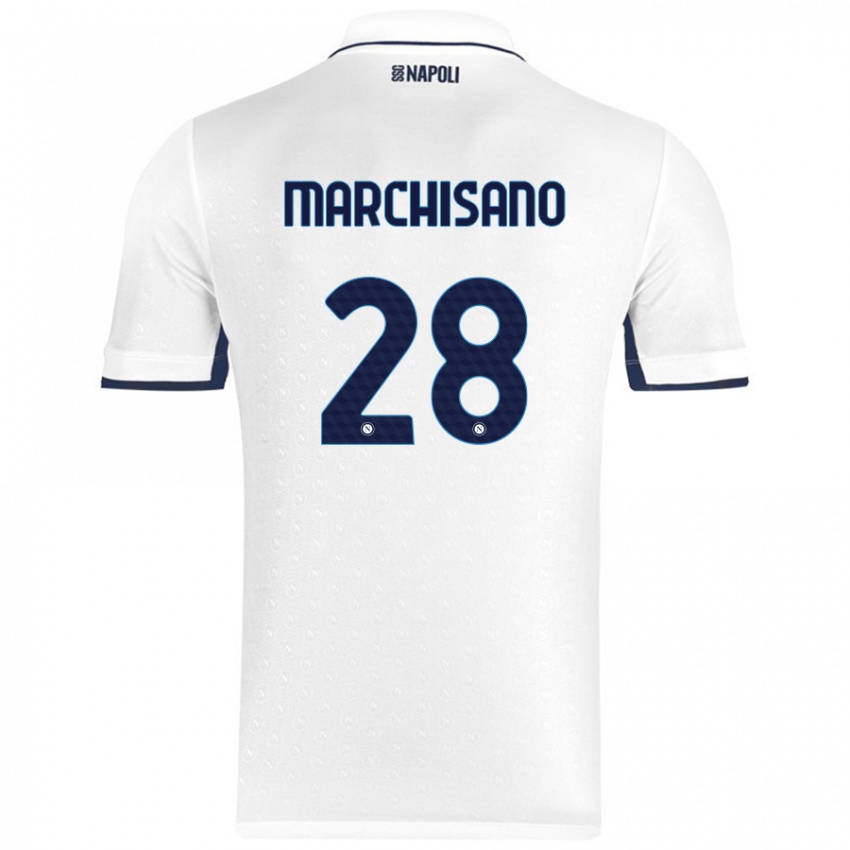 Niño Camiseta Matteo Marchisano #28 Blanco Azul Real 2ª Equipación 2024/25 La Camisa