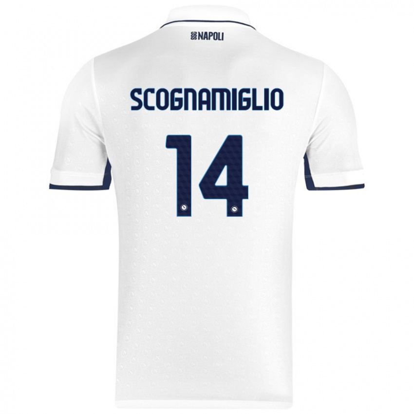 Niño Camiseta Fabio Scognamiglio #14 Blanco Azul Real 2ª Equipación 2024/25 La Camisa