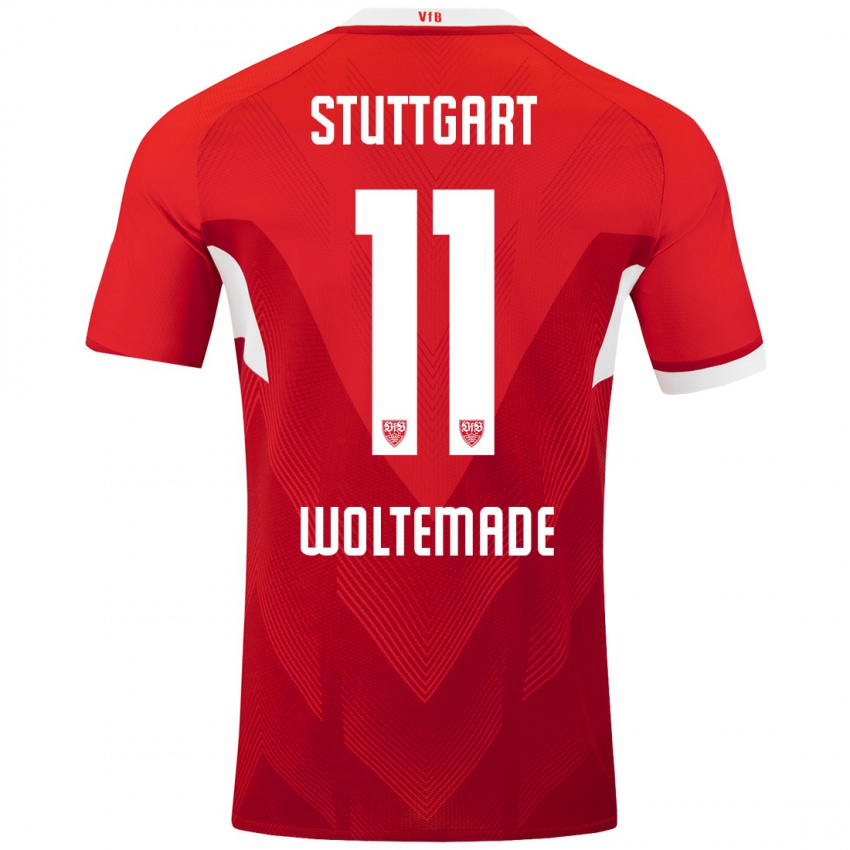 Niño Camiseta Nick Woltemade #11 Rojo Blanco 2ª Equipación 2024/25 La Camisa