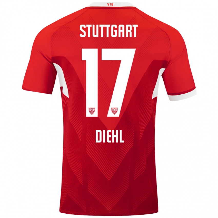 Niño Camiseta Justin Diehl #17 Rojo Blanco 2ª Equipación 2024/25 La Camisa