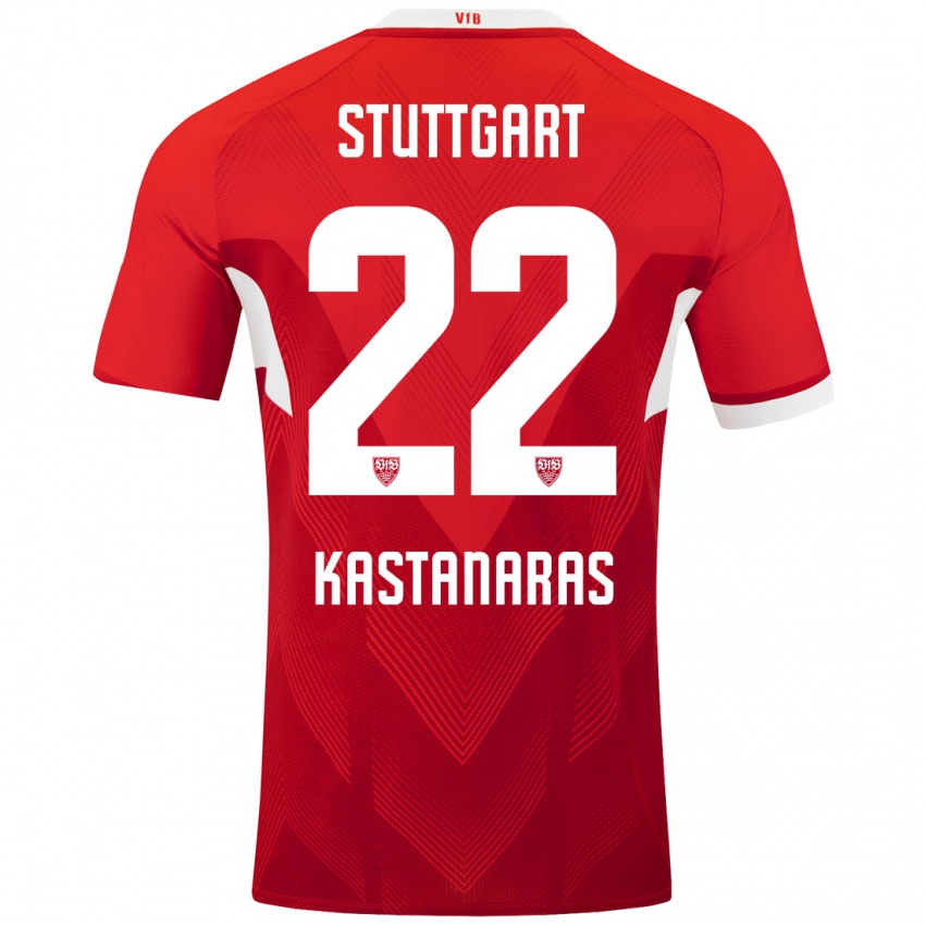 Niño Camiseta Thomas Kastanaras #22 Rojo Blanco 2ª Equipación 2024/25 La Camisa