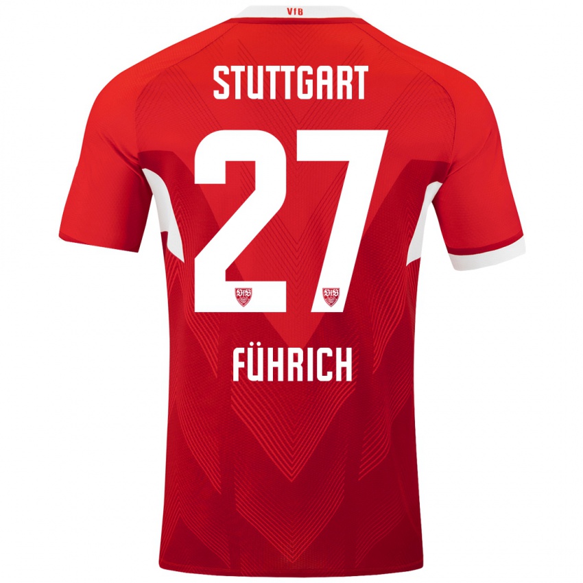 Niño Camiseta Chris Führich #27 Rojo Blanco 2ª Equipación 2024/25 La Camisa