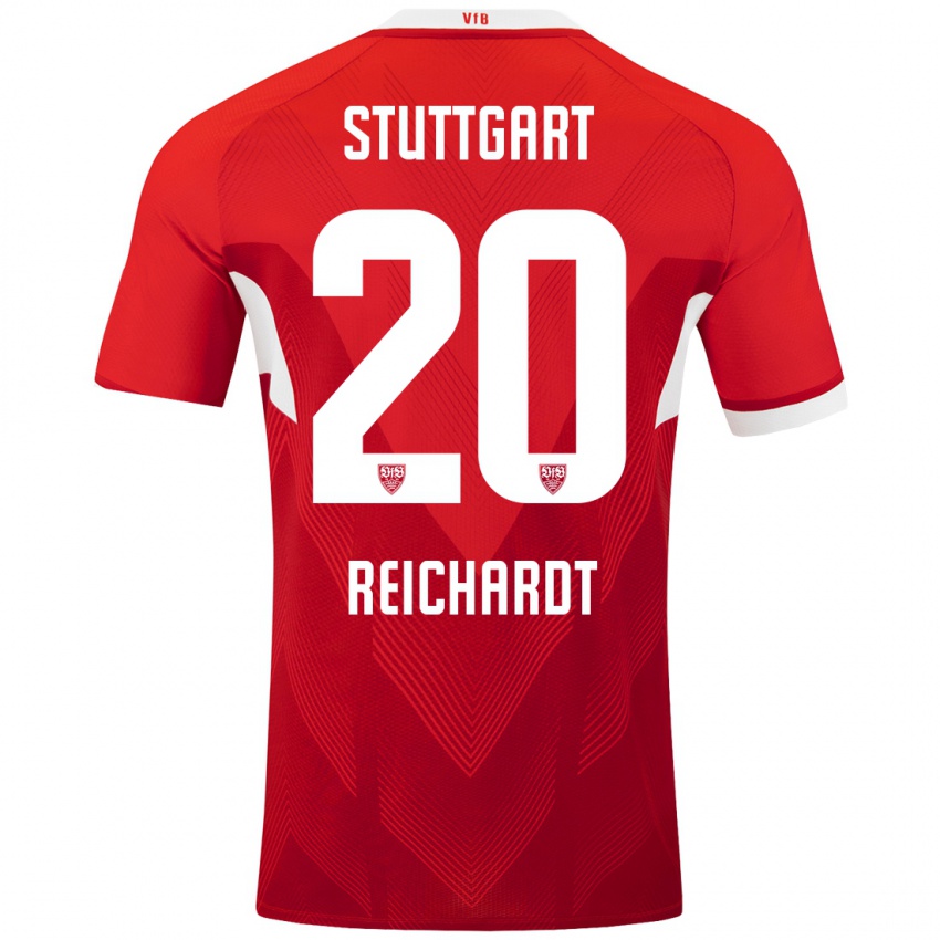 Niño Camiseta Leon Reichardt #20 Rojo Blanco 2ª Equipación 2024/25 La Camisa