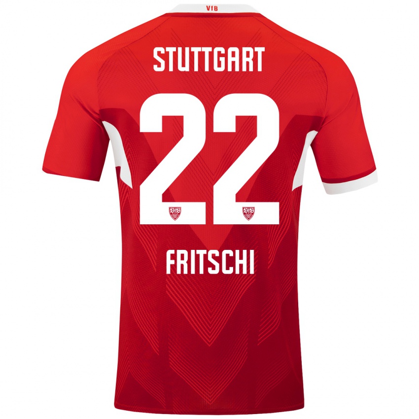 Niño Camiseta Paulo Fritschi #22 Rojo Blanco 2ª Equipación 2024/25 La Camisa