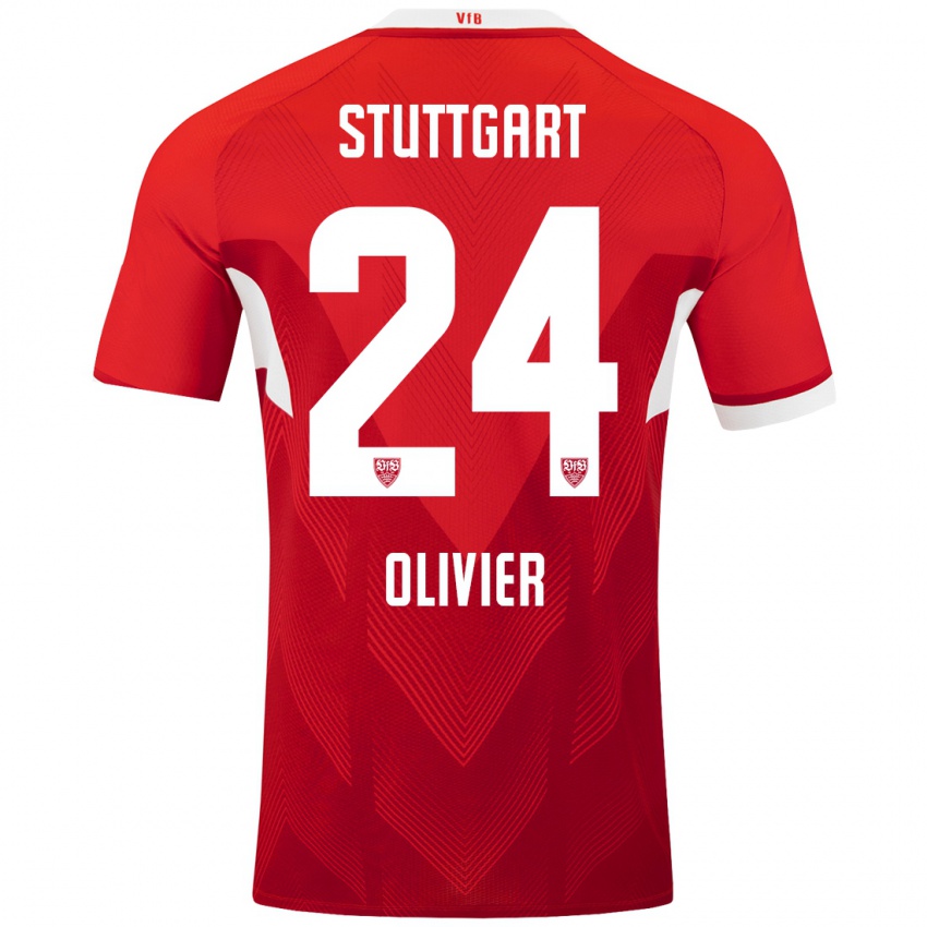 Niño Camiseta Christopher Olivier #24 Rojo Blanco 2ª Equipación 2024/25 La Camisa