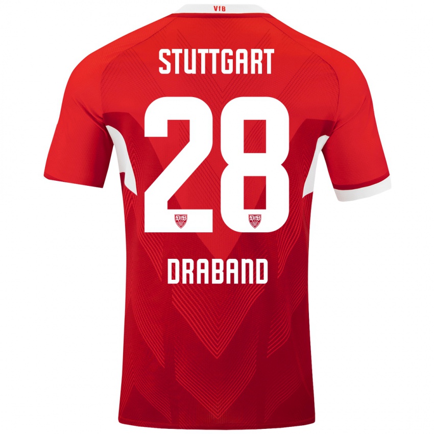 Niño Camiseta Dominik Draband #28 Rojo Blanco 2ª Equipación 2024/25 La Camisa