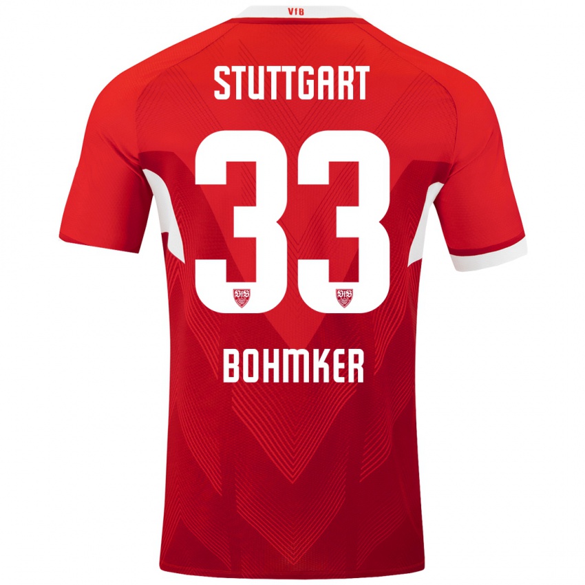 Niño Camiseta Finn Böhmker #33 Rojo Blanco 2ª Equipación 2024/25 La Camisa