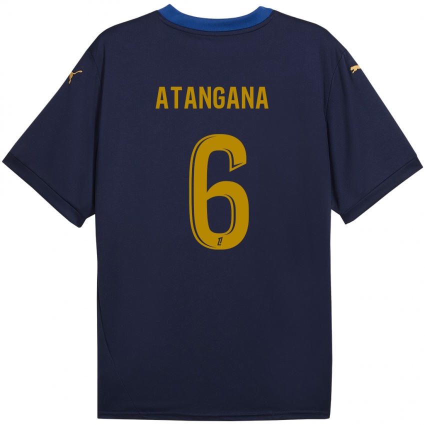 Niño Camiseta Valentin Atangana Edoa #6 Azul Marino Dorado 2ª Equipación 2024/25 La Camisa