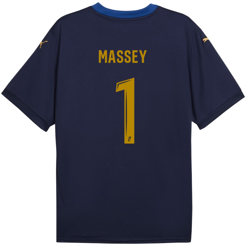 Niño Camiseta Kayza Massey #1 Azul Marino Dorado 2ª Equipación 2024/25 La Camisa