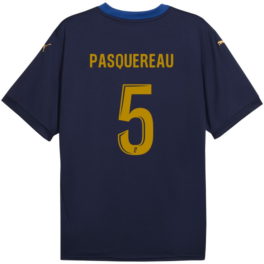 Niño Camiseta Julie Pasquereau #5 Azul Marino Dorado 2ª Equipación 2024/25 La Camisa