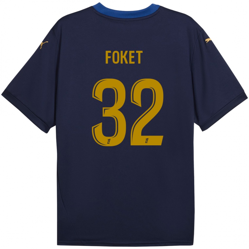 Niño Camiseta Thomas Foket #32 Azul Marino Dorado 2ª Equipación 2024/25 La Camisa