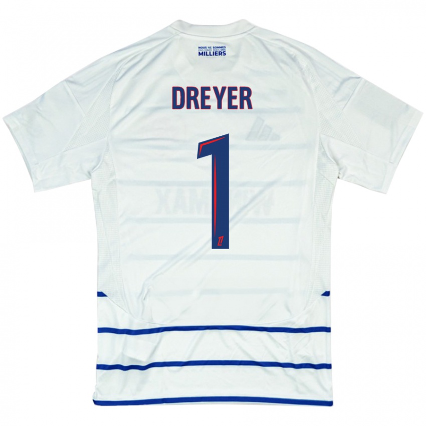 Niño Camiseta Matthieu Dreyer #1 Blanco Azul 2ª Equipación 2024/25 La Camisa