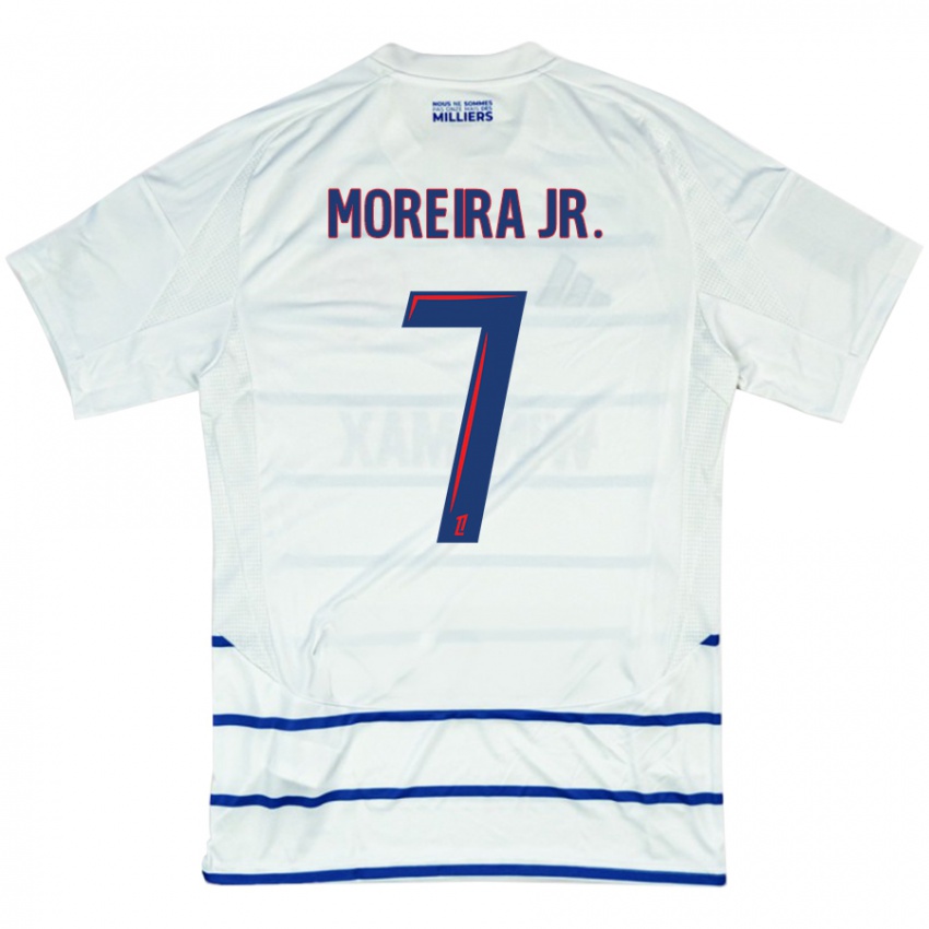 Niño Camiseta Diego Moreira #7 Blanco Azul 2ª Equipación 2024/25 La Camisa