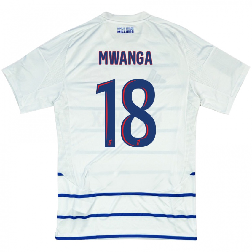 Niño Camiseta Junior Mwanga #18 Blanco Azul 2ª Equipación 2024/25 La Camisa