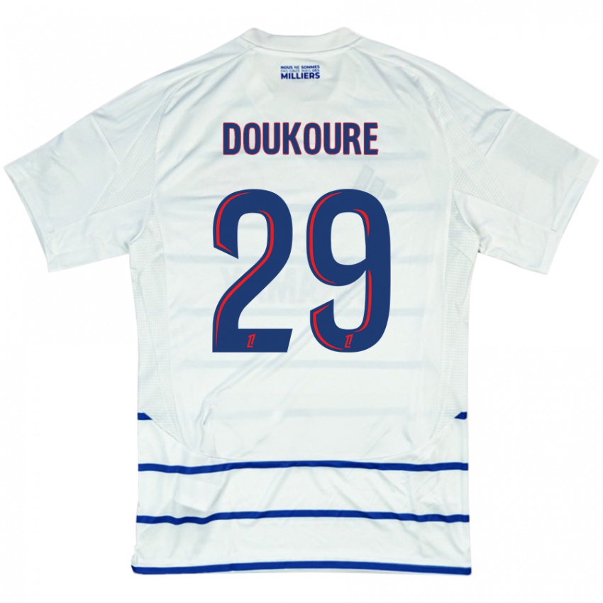 Niño Camiseta Ismaël Doukouré #29 Blanco Azul 2ª Equipación 2024/25 La Camisa