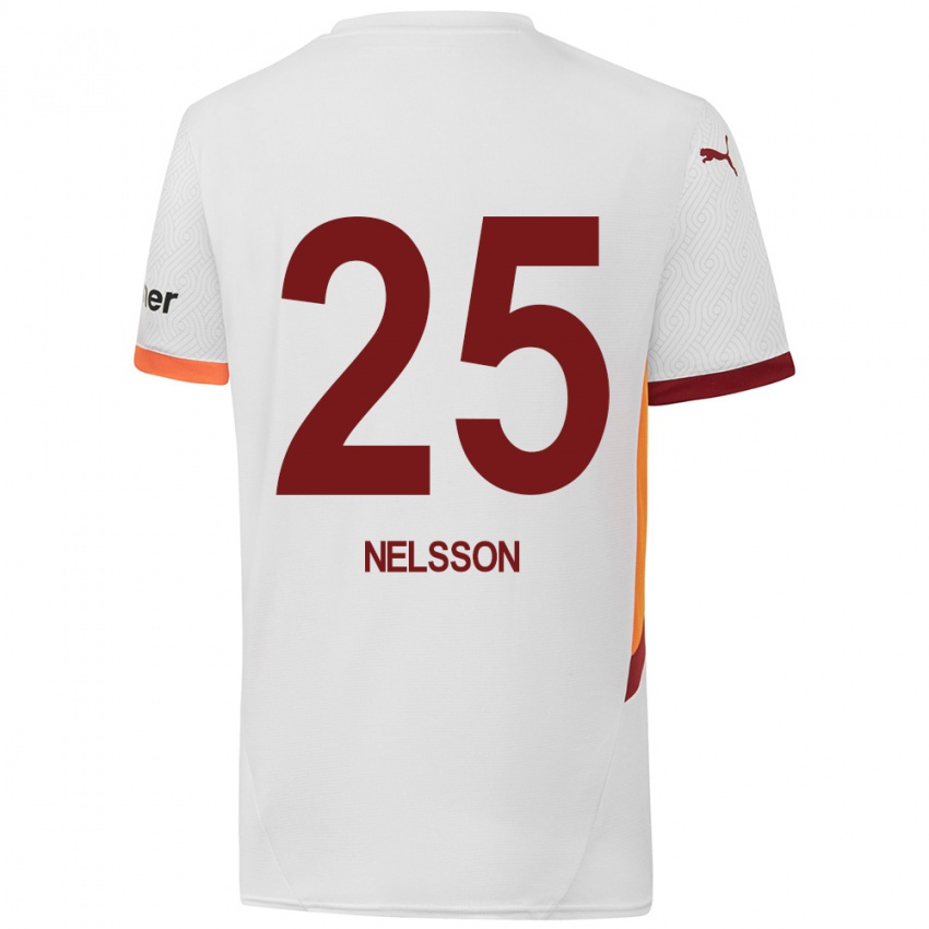 Niño Camiseta Victor Nelsson #25 Blanco Amarillo Rojo 2ª Equipación 2024/25 La Camisa