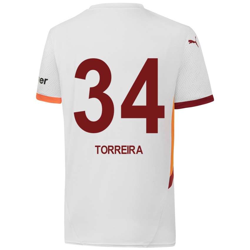 Niño Camiseta Lucas Torreira #34 Blanco Amarillo Rojo 2ª Equipación 2024/25 La Camisa