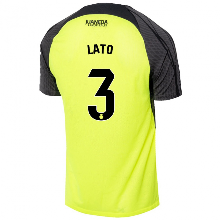 Niño Camiseta Toni Lato #3 Verde Fluorescente Negro 2ª Equipación 2024/25 La Camisa