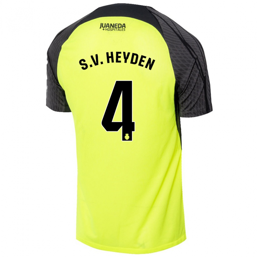 Niño Camiseta Siebe Van Der Heyden #4 Verde Fluorescente Negro 2ª Equipación 2024/25 La Camisa