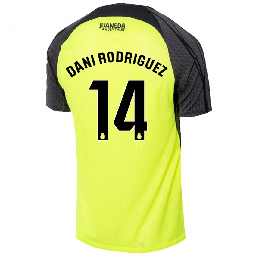 Niño Camiseta Dani Rodríguez #14 Verde Fluorescente Negro 2ª Equipación 2024/25 La Camisa