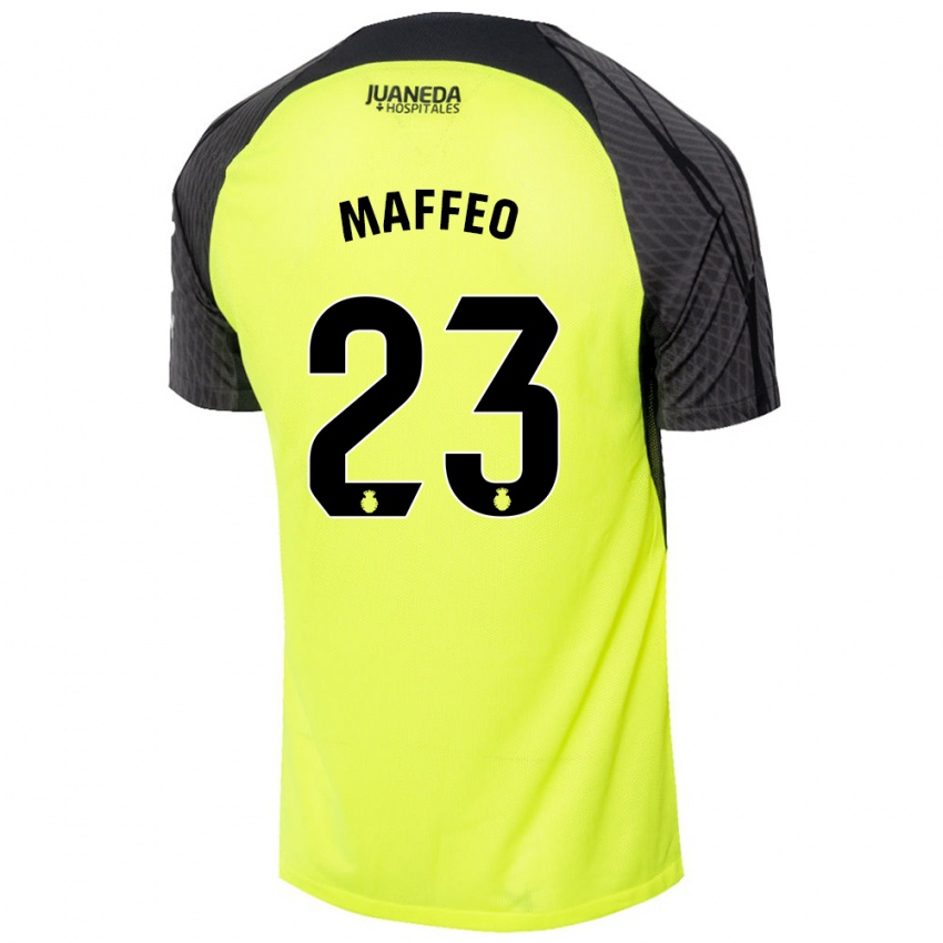 Niño Camiseta Pablo Maffeo #23 Verde Fluorescente Negro 2ª Equipación 2024/25 La Camisa