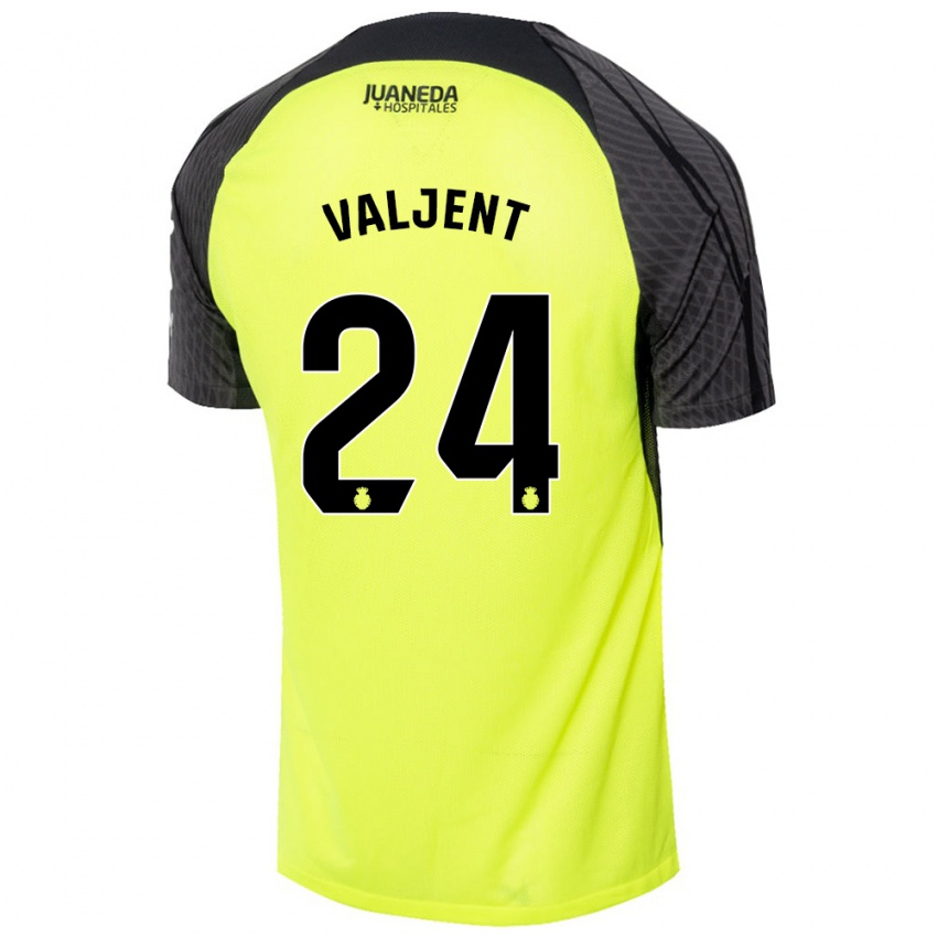 Niño Camiseta Martin Valjent #24 Verde Fluorescente Negro 2ª Equipación 2024/25 La Camisa