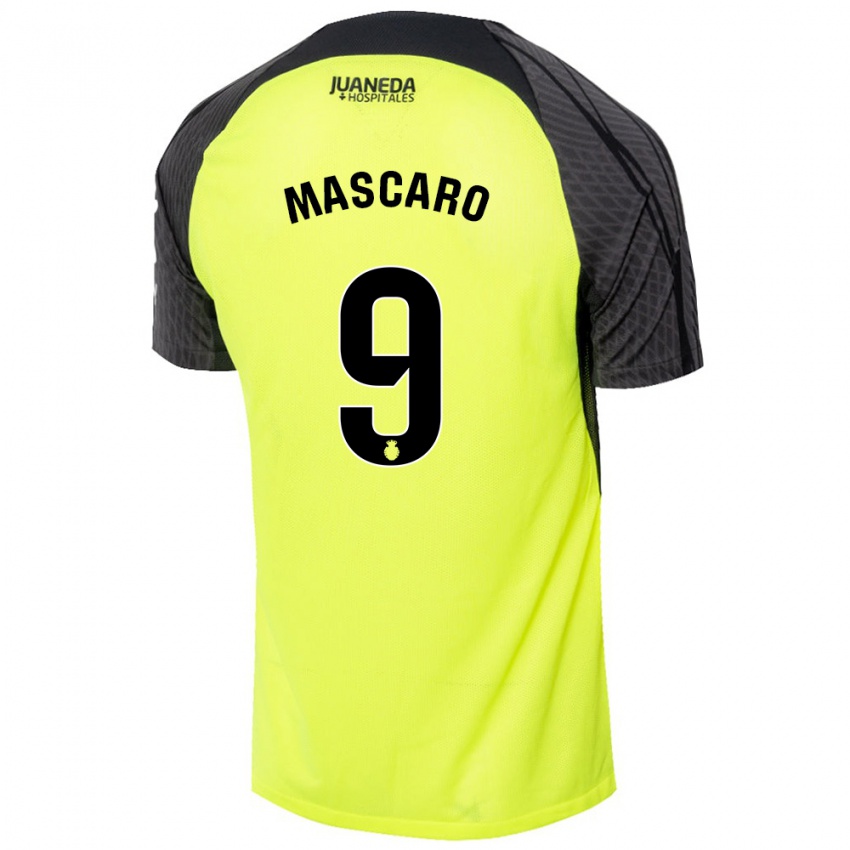 Niño Camiseta Pau Mascaró #9 Verde Fluorescente Negro 2ª Equipación 2024/25 La Camisa