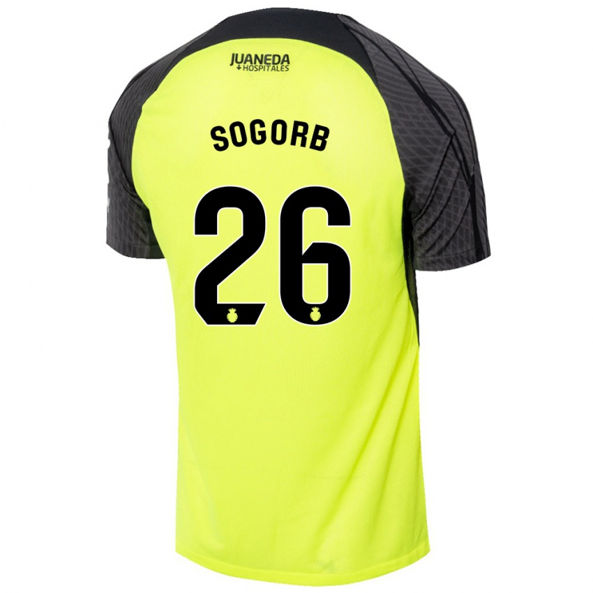 Niño Camiseta Carles Sogorb #26 Verde Fluorescente Negro 2ª Equipación 2024/25 La Camisa