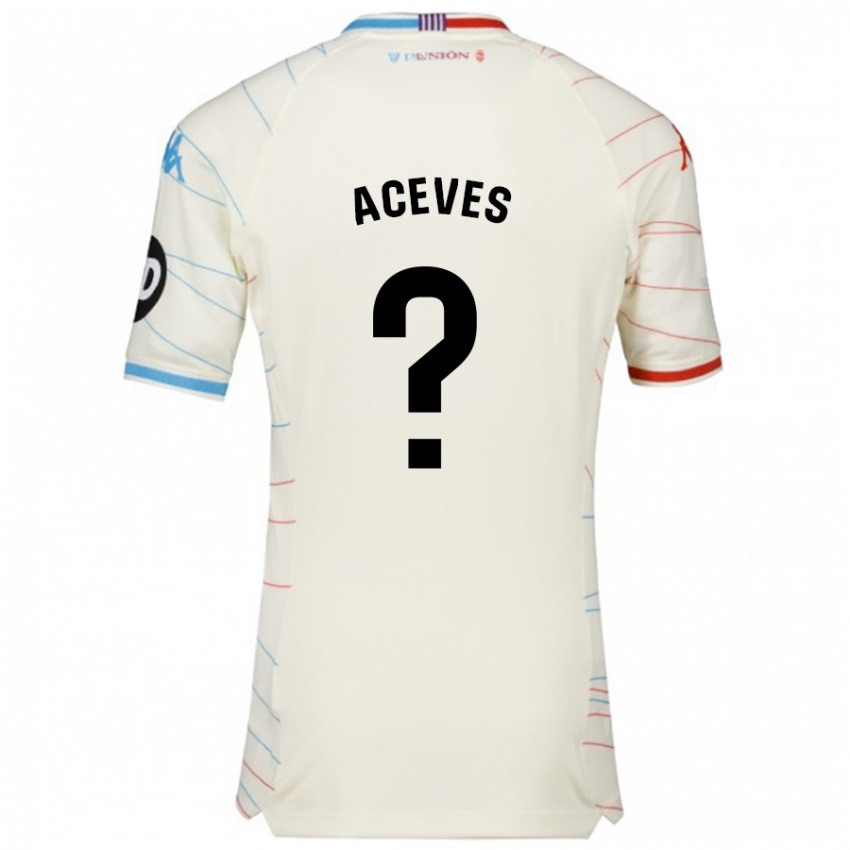 Niño Camiseta Álvaro Aceves #0 Blanco Rojo Azul 2ª Equipación 2024/25 La Camisa