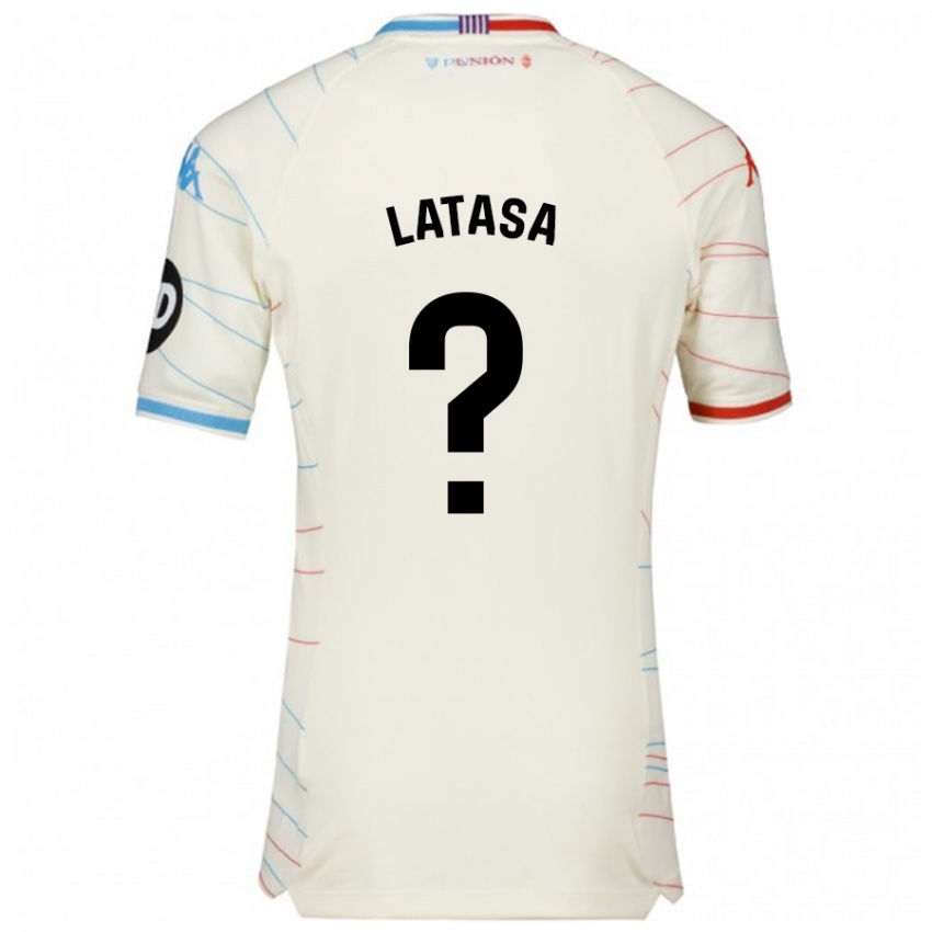 Niño Camiseta Juanmi Latasa #0 Blanco Rojo Azul 2ª Equipación 2024/25 La Camisa