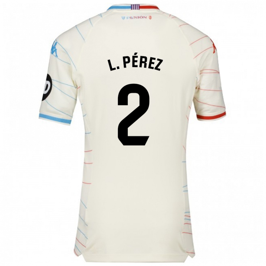 Niño Camiseta Luis Pérez #2 Blanco Rojo Azul 2ª Equipación 2024/25 La Camisa