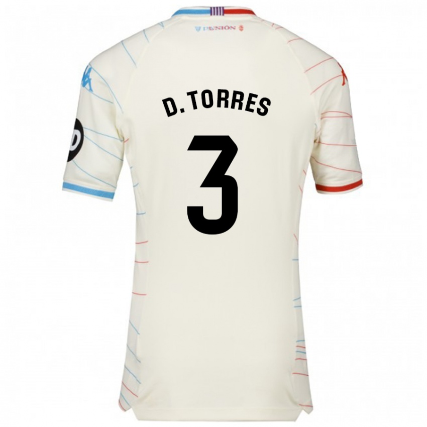 Niño Camiseta David Torres #3 Blanco Rojo Azul 2ª Equipación 2024/25 La Camisa