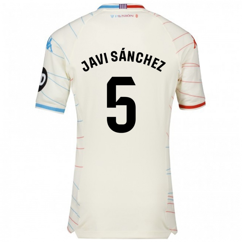 Niño Camiseta Javi Sánchez #5 Blanco Rojo Azul 2ª Equipación 2024/25 La Camisa