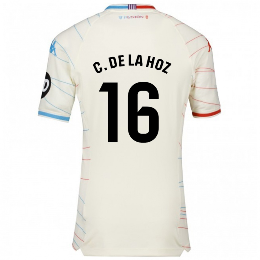 Niño Camiseta César De La Hoz #16 Blanco Rojo Azul 2ª Equipación 2024/25 La Camisa