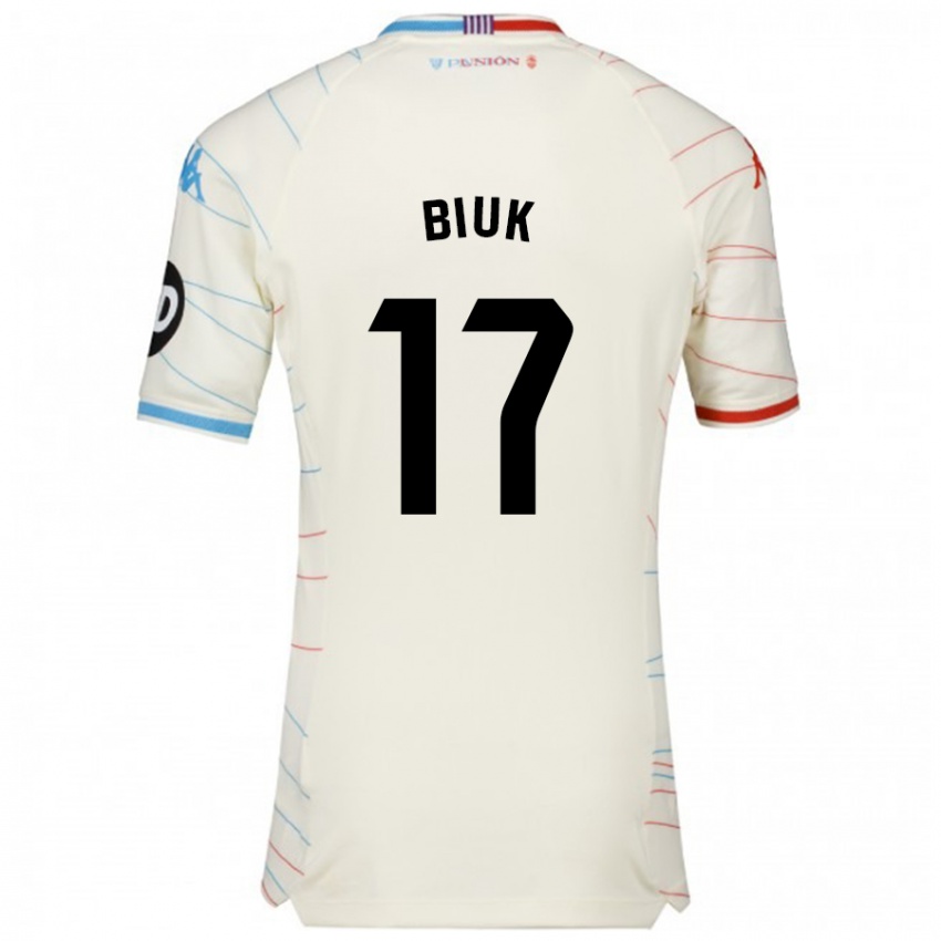 Niño Camiseta Stipe Biuk #17 Blanco Rojo Azul 2ª Equipación 2024/25 La Camisa