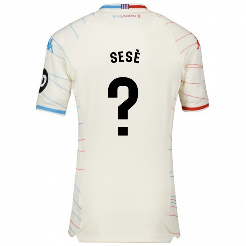 Niño Camiseta Mario Sesè #0 Blanco Rojo Azul 2ª Equipación 2024/25 La Camisa